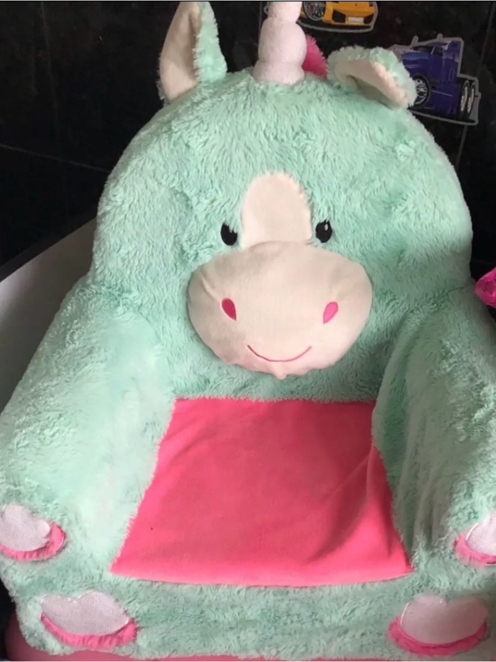 Plush Mint & Pink Unicorn Kids Chair - Soft Cozy Seat GUC